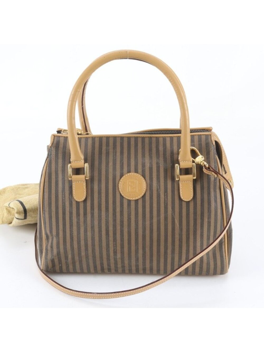 Fendi Pecan Leather 2-Way Shoulder Bag Crossbody Hand Tote Brown